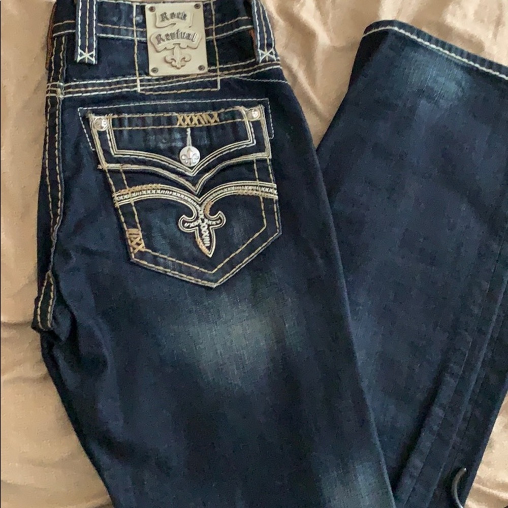 Rock Revival Blue Jeans with design scenes